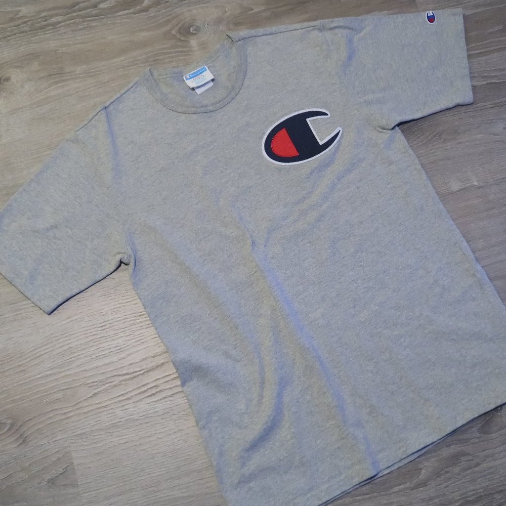 Vintage Champion Logo Grey T-Shirt Size L